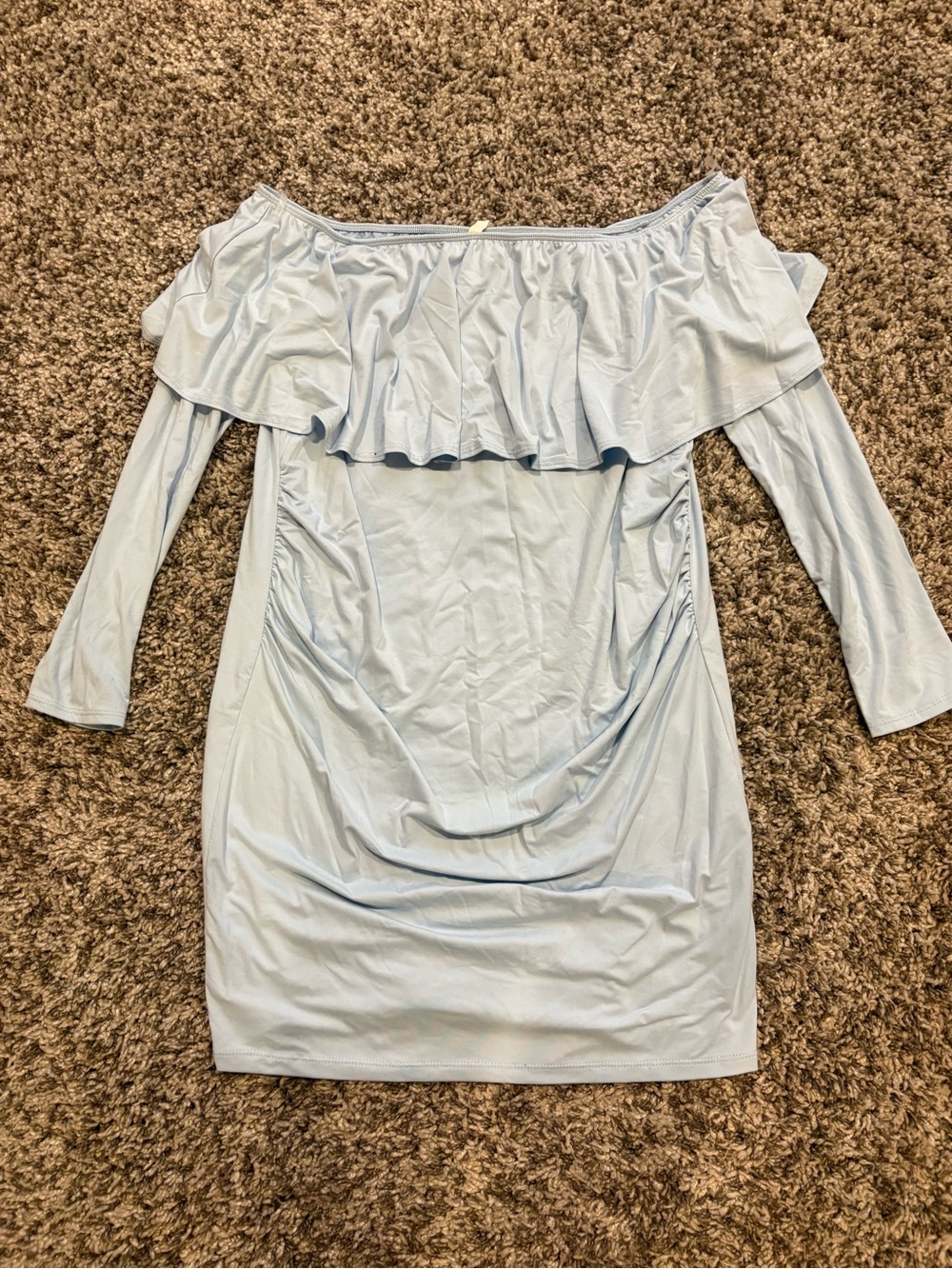 Pinkblush Maternity Light Blue Off-Shoulder Ruffle Bodycon Dress